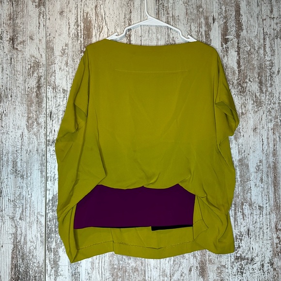DVF 100% Silk Blouse | Mustard & Purple | P - Picture 2 of 7